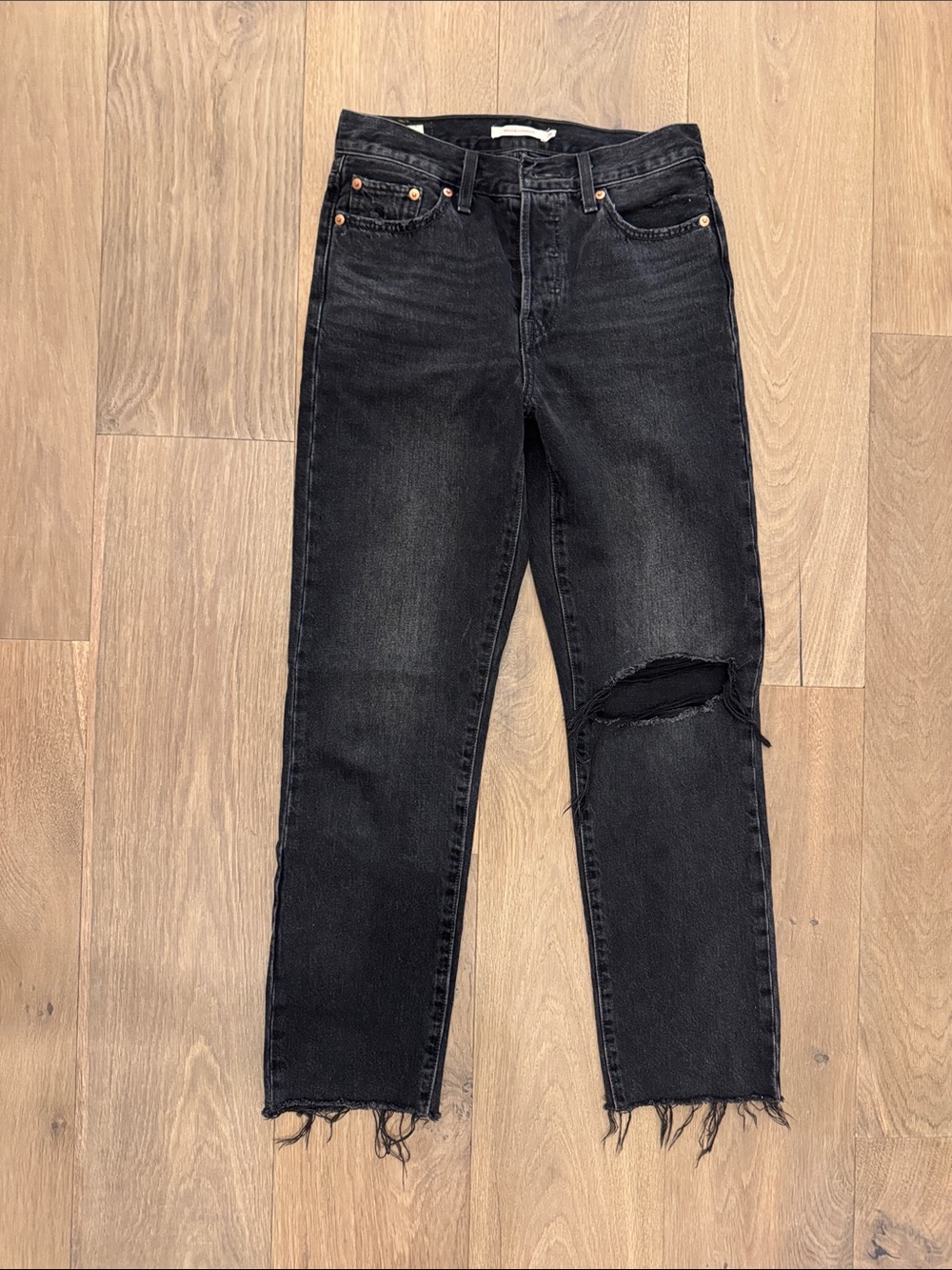 Levi's Black Straight-Leg Distressed Jeans